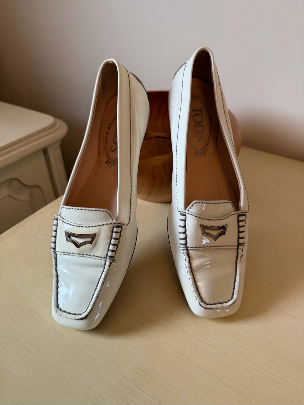 Tod's White Patent Leather Penny Loafers for Women
